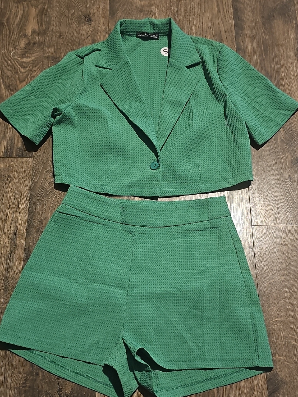 Green Shirt Short Set Salanta Waffle Textured Small Size 4  Summer Romper